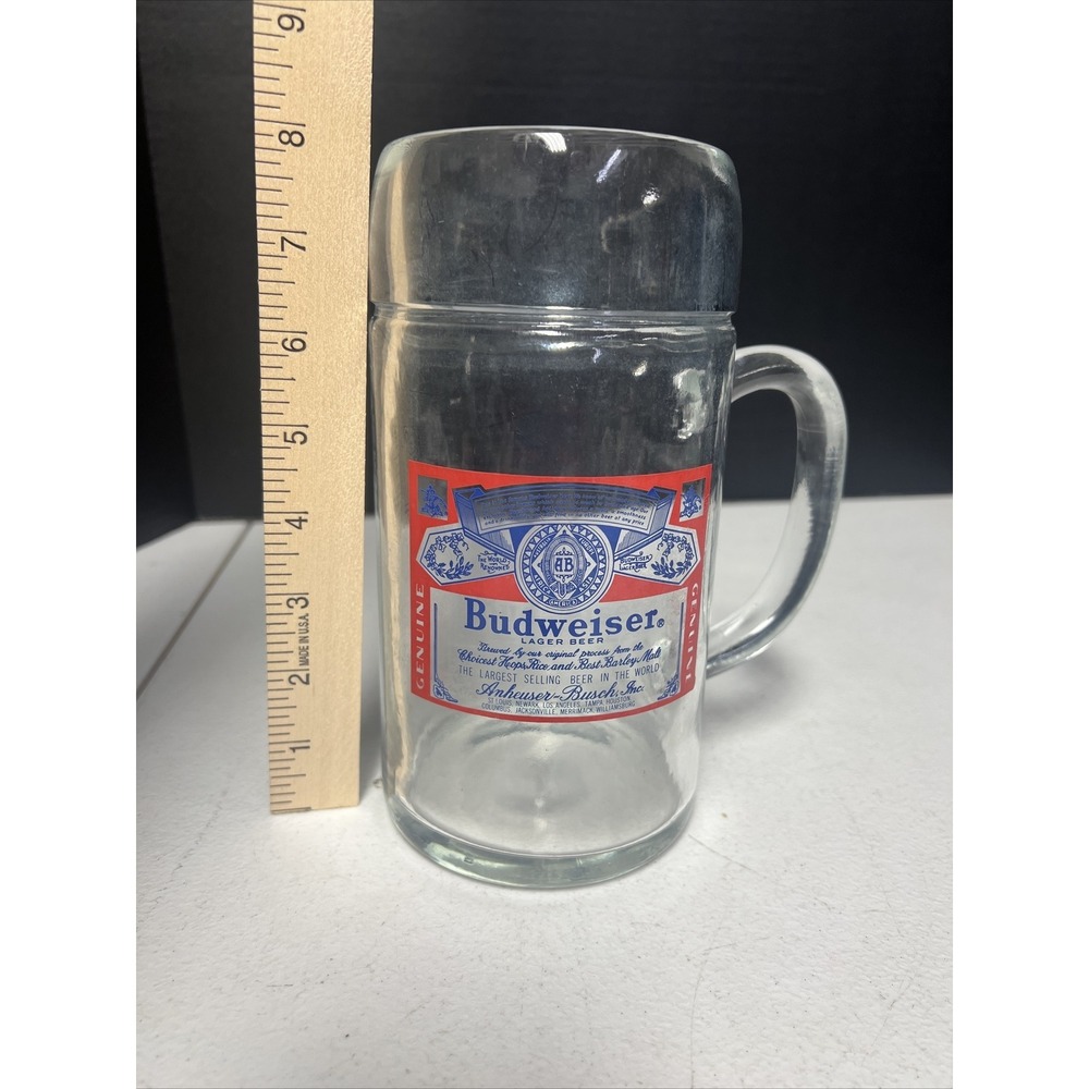 Large Budweiser Glass Stein 8"‎ 32oz.